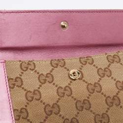 Gucci Beige/Metallic Pink Guccisima Canvas and Leather Heart Charm Continental Wallet