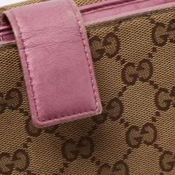 Gucci Beige/Metallic Pink Guccisima Canvas and Leather Heart Charm Continental Wallet