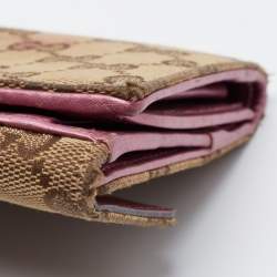 Gucci Beige/Metallic Pink Guccisima Canvas and Leather Heart Charm Continental Wallet