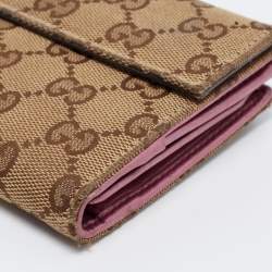 Gucci Beige/Metallic Pink Guccisima Canvas and Leather Heart Charm Continental Wallet