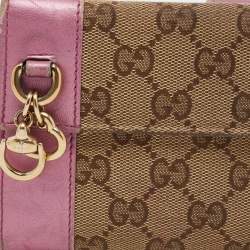 Gucci Beige/Metallic Pink Guccisima Canvas and Leather Heart Charm Continental Wallet
