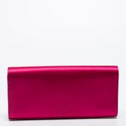Pre Owned Gucci Pink Satin Crystal Interlocking G Broadway Clutch