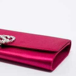 Pre Owned Gucci Pink Satin Crystal Interlocking G Broadway Clutch