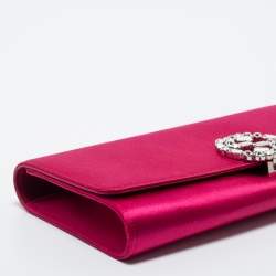 Pre Owned Gucci Pink Satin Crystal Interlocking G Broadway Clutch