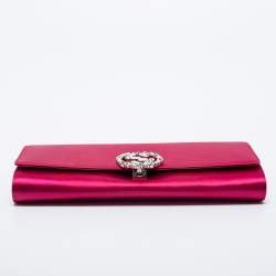 Pre Owned Gucci Pink Satin Crystal Interlocking G Broadway Clutch