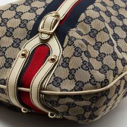 Pre Owned Gucci Blue/Off White Web Guccissima Canvas and Leather Hobo