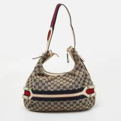 Pre Owned Gucci Blue/Off White Web Guccissima Canvas and Leather Hobo