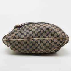 Pre Owned Gucci Blue/Off White Web Guccissima Canvas and Leather Hobo