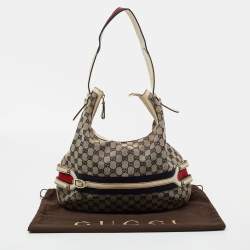 Pre Owned Gucci Blue/Off White Web Guccissima Canvas and Leather Hobo