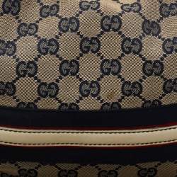 Pre Owned Gucci Blue/Off White Web Guccissima Canvas and Leather Hobo