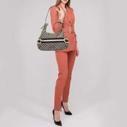 Pre Owned Gucci Blue/Off White Web Guccissima Canvas and Leather Hobo