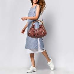 Pre Owned Gucci Pink/Brown Python Peggy Hobo