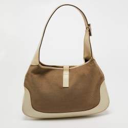 مملوكة مسبقًا Gucci Beige/Off White Canvas and Leather Small Jackie Hobo