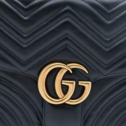 Pre Owned Gucci Black Leather Medium GG Marmont Top Handle Bag