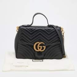Pre Owned Gucci Black Leather Medium GG Marmont Top Handle Bag