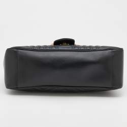 Pre Owned Gucci Black Leather Medium GG Marmont Top Handle Bag