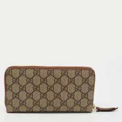 Gucci Beige GG Supreme Canvas Bird Embroidered Zip Around Wallet