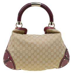 Pre Owned Gucci Beige/Red GG Canvas and Python Medium Indy Top Handle Bag
