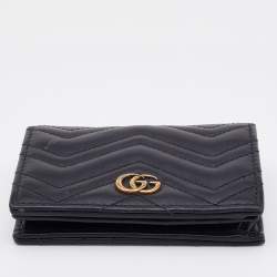 Gucci Black Matelassé Leather GG Marmont Card Case