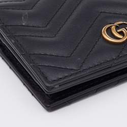 Gucci Black Matelassé Leather GG Marmont Card Case