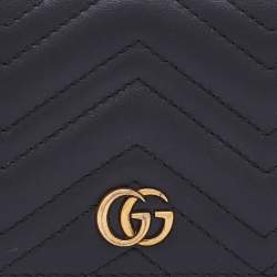 Gucci Black Matelassé Leather GG Marmont Card Case