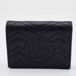 Gucci Black Matelassé Leather GG Marmont Card Case
