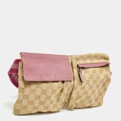 Pre Owned Gucci Beige/Pink GG Canvas and Leather Double Pocket Belt Bag
