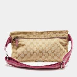 Pre Owned Gucci Beige/Pink GG Canvas and Leather Double Pocket Belt Bag