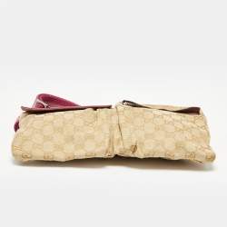 Pre Owned Gucci Beige/Pink GG Canvas and Leather Double Pocket Belt Bag