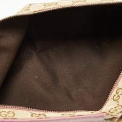 Pre Owned Gucci Beige/Pink GG Canvas and Leather Double Pocket Belt Bag