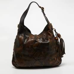 مملوكة مسبقًا Gucci Brown Python Large New Jackie Hobo