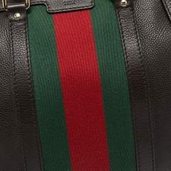 Pre Owned Gucci Brown Leather Web Boston Bag