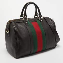 Pre Owned Gucci Brown Leather Web Boston Bag