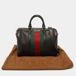 Pre Owned Gucci Brown Leather Web Boston Bag