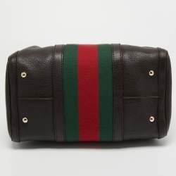Pre Owned Gucci Brown Leather Web Boston Bag