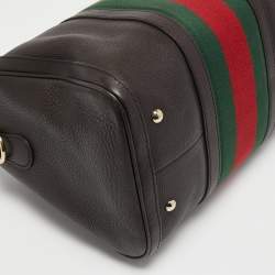 Pre Owned Gucci Brown Leather Web Boston Bag