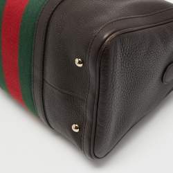 Pre Owned Gucci Brown Leather Web Boston Bag