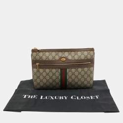 Pre Owned Gucci Beige GG Supreme Canvas and Leather Ophidia Pouch