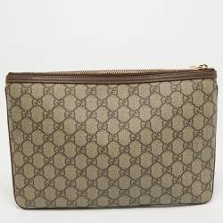 Pre Owned Gucci Beige GG Supreme Canvas and Leather Ophidia Pouch