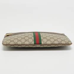 Pre Owned Gucci Beige GG Supreme Canvas and Leather Ophidia Pouch