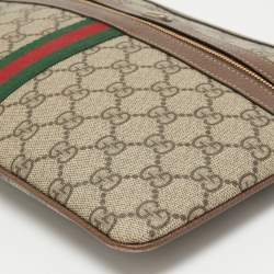 Pre Owned Gucci Beige GG Supreme Canvas and Leather Ophidia Pouch