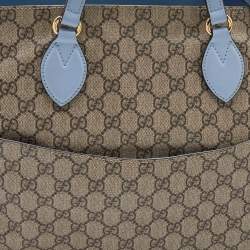 Pre Owned Gucci Beige/Blue GG Supreme Canvas and Leather Diaper Bag