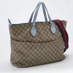 Pre Owned Gucci Beige/Blue GG Supreme Canvas and Leather Diaper Bag