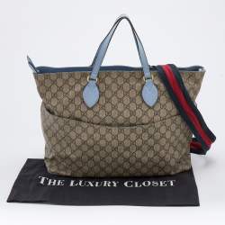 Pre Owned Gucci Beige/Blue GG Supreme Canvas and Leather Diaper Bag
