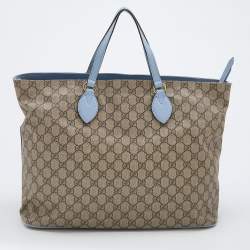 Pre Owned Gucci Beige/Blue GG Supreme Canvas and Leather Diaper Bag