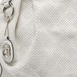 Pre Owned Gucci White Diamante Raffia and Leather Large Sukey Tote
