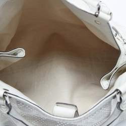 Pre Owned Gucci White Diamante Raffia and Leather Large Sukey Tote
