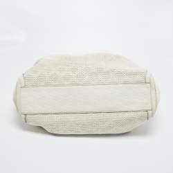 Pre Owned Gucci White Diamante Raffia and Leather Large Sukey Tote