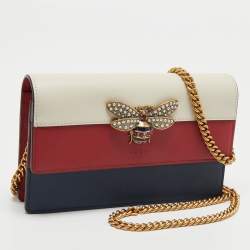 Pre Owned Gucci Tri Color Leather Queen Margaret Wallet on Chain