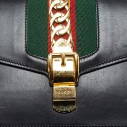 Pre Owned Gucci Black Leather Sylvie Shoulder Bag